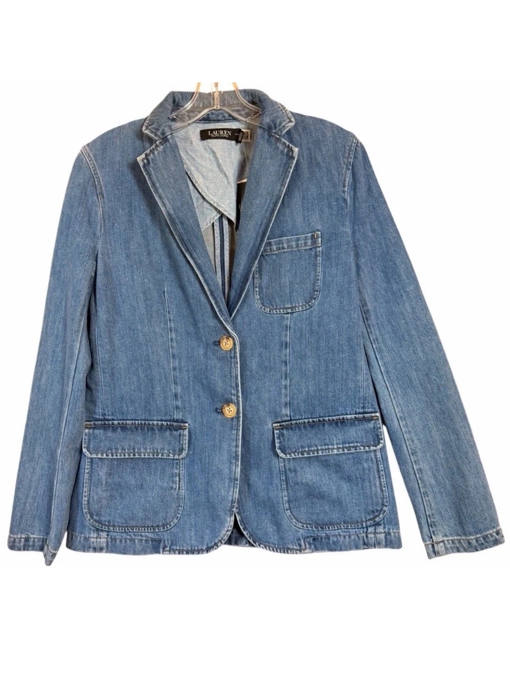 Lauren Ralph Lauren Light Blue Denim Blazer Jacket sze 2